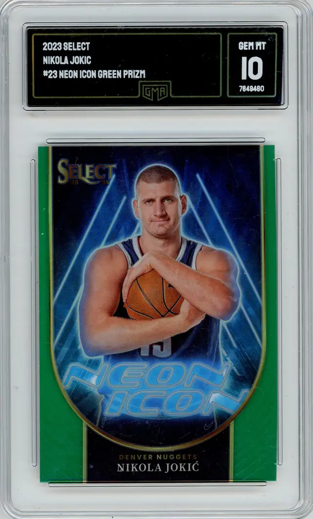 2023 Select NIKOLA JOKIC Neon Icon Green Prizm #23 NUGGETS GMA 10 GEM MT