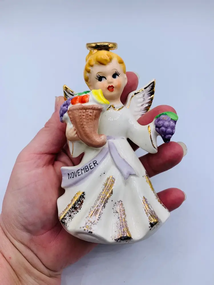 1960s November Birthday Angel of the Month Ceramic Figurine 5" Japan Vintage