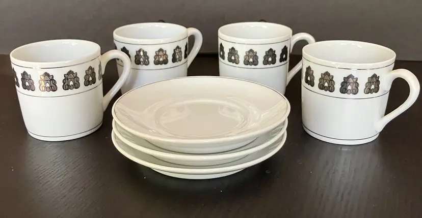 VTG MCM Georg Jensen Espresso/Demitasse Porcelain 4 Cups and 3 Saucers