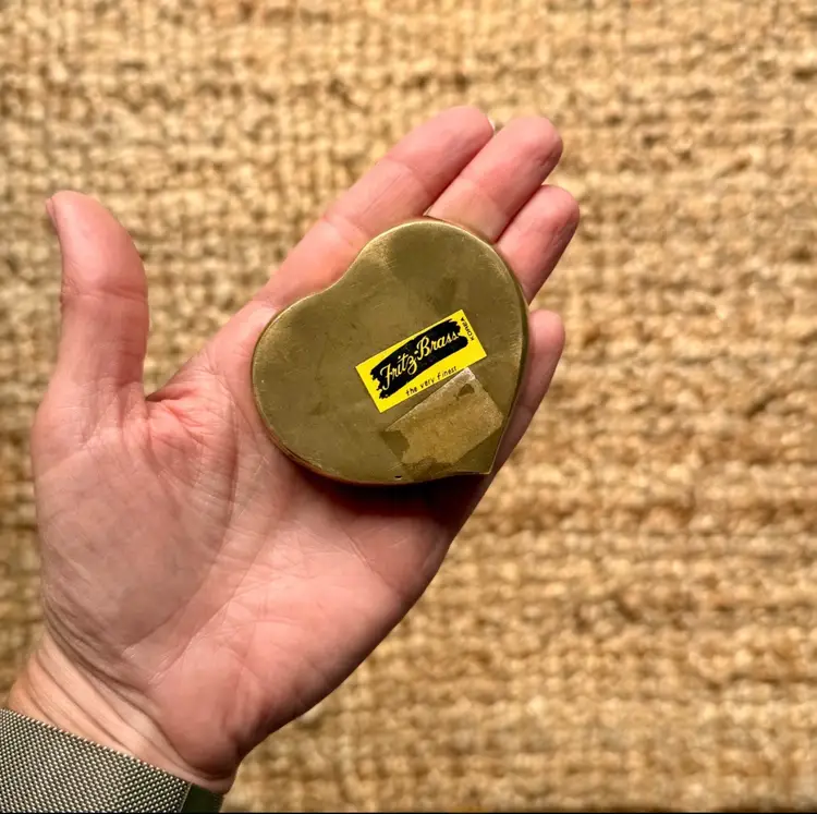 Mid Century Vintage Fritz Brass Heart-Shaped Trinket Tray, Made in Korea