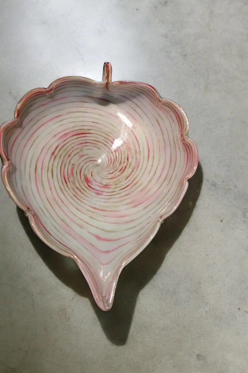 Fratelli Toso Art Glass Swirl Ashtray Dish Gold Aventurine Scallop Edges 12.5 in