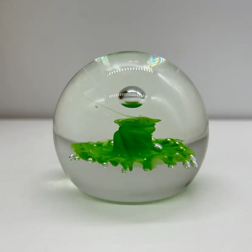 Mid Century Sentinel Green Caithness Glass Paperweight