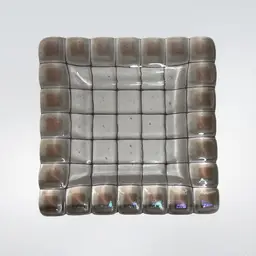 Art Glass Decorative Plate Trinket Tray/Catchall Clear Glass Purple Grid Pattern Dichroic Squares (Glow) MCM 
6-1/4”  W x 1/2” H