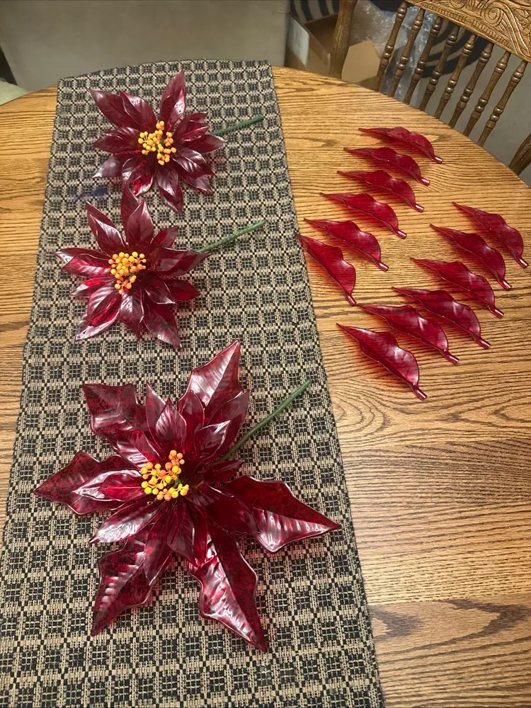 Vintage MCM  Acrylic Lucite Christmas Poinsettia Flower  Decoration Set Of 3