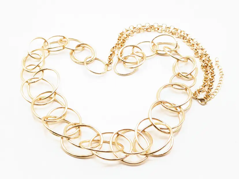Gold Tone Circle Link Long Necklace Jewelry
