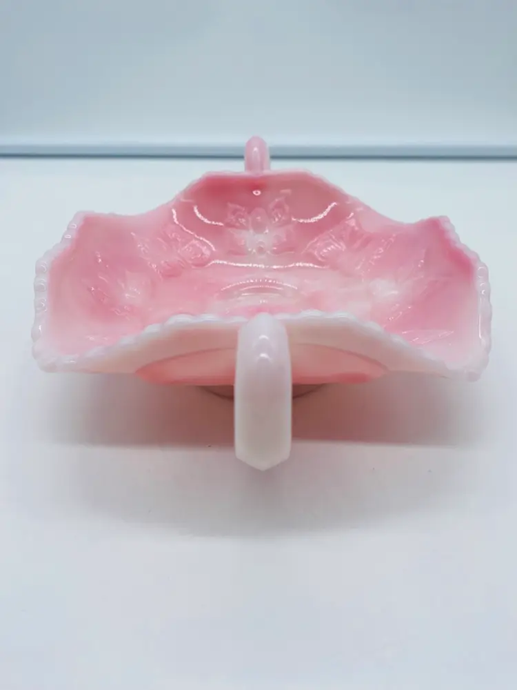 Fenton Rosalene Slag Glass Two Handled Butterfly Bon Bon Candy Dish 8 1/4" Including Handles