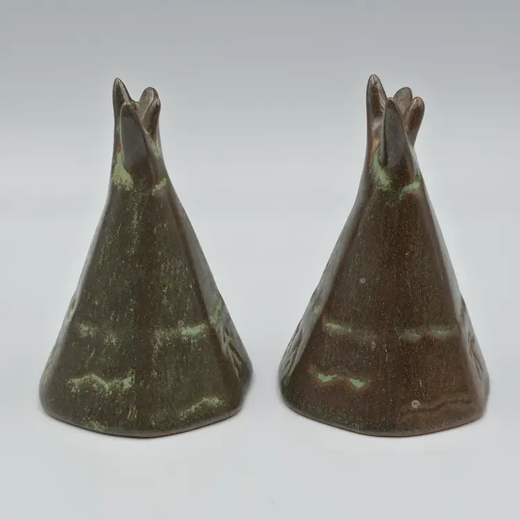 Vintage Frankoma Green & Brown Teepee Salt And Pepper Shakers
