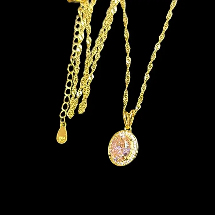 3.28ctw Pink CZ. 18k Over 925. Tested. 16 Inch With Extender