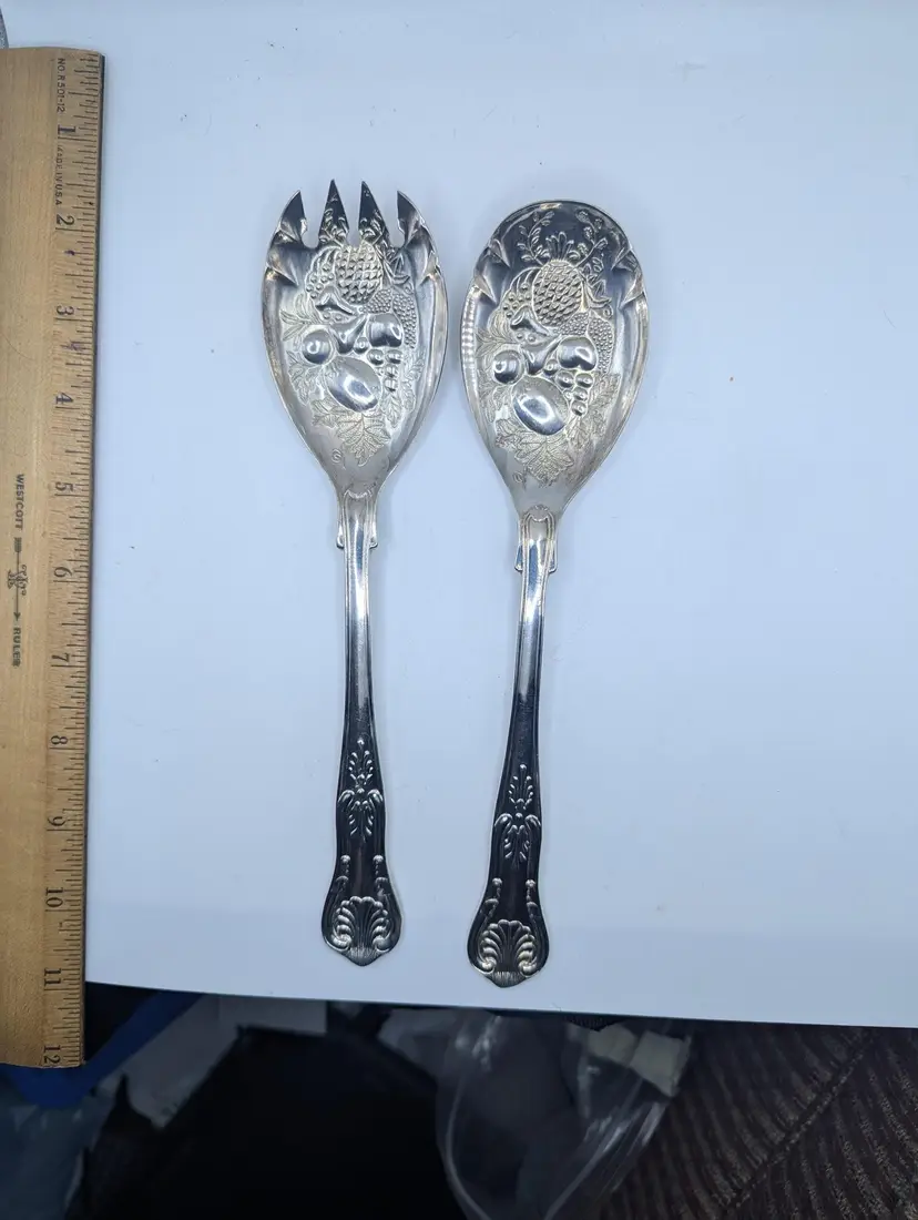 Vintage Set of Silverplated FB Rogers Italy Ornate Serving Fork/Spoon