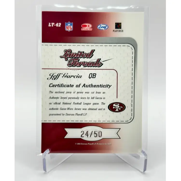 Jeff Garcia • 2003 Leaf Limited Threads- At The Half Parallel /50 • San Francisco 49ers