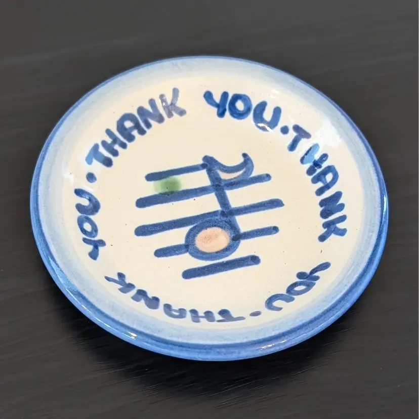 Vintage M A Hadley Pottery Coaster or Trinket Dish Thank You Musical Note