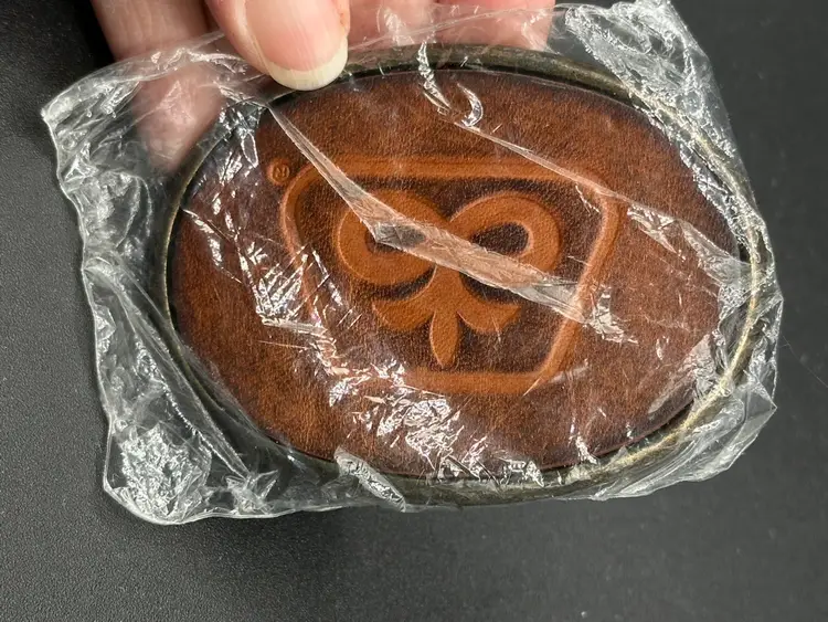 Vintage Pioneer Seed Leather Faced Belt Buckle El Cid Logo NOS