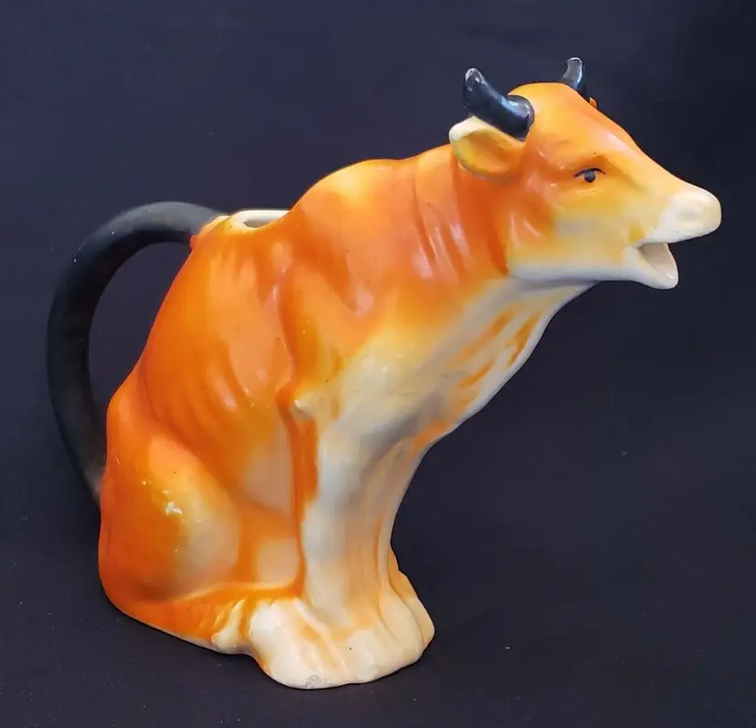Creamer Orange Sitting Cow Czech 4 5/8" approximately condition issues Vintage