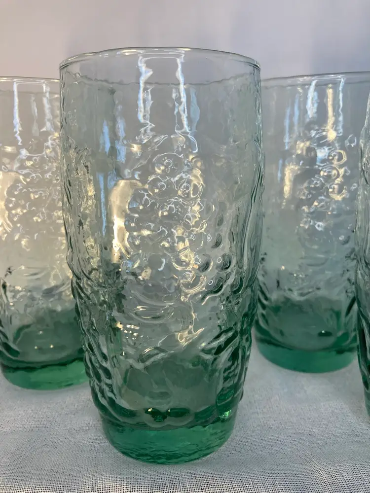 #01 Vintage Libby Orchard Fruit Clear Green Textured Set Of 4 MCM Tumblers