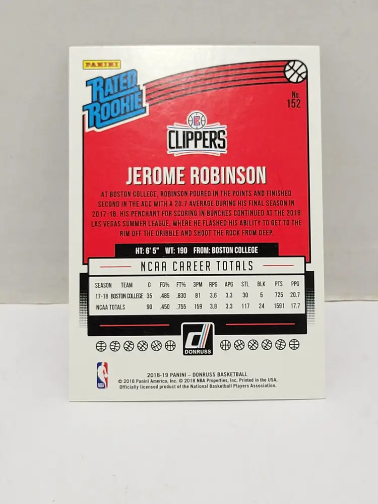 2018-19 Panini Donruss Rated Rookies Jerome Robinson #152 Rookie RC Clippers