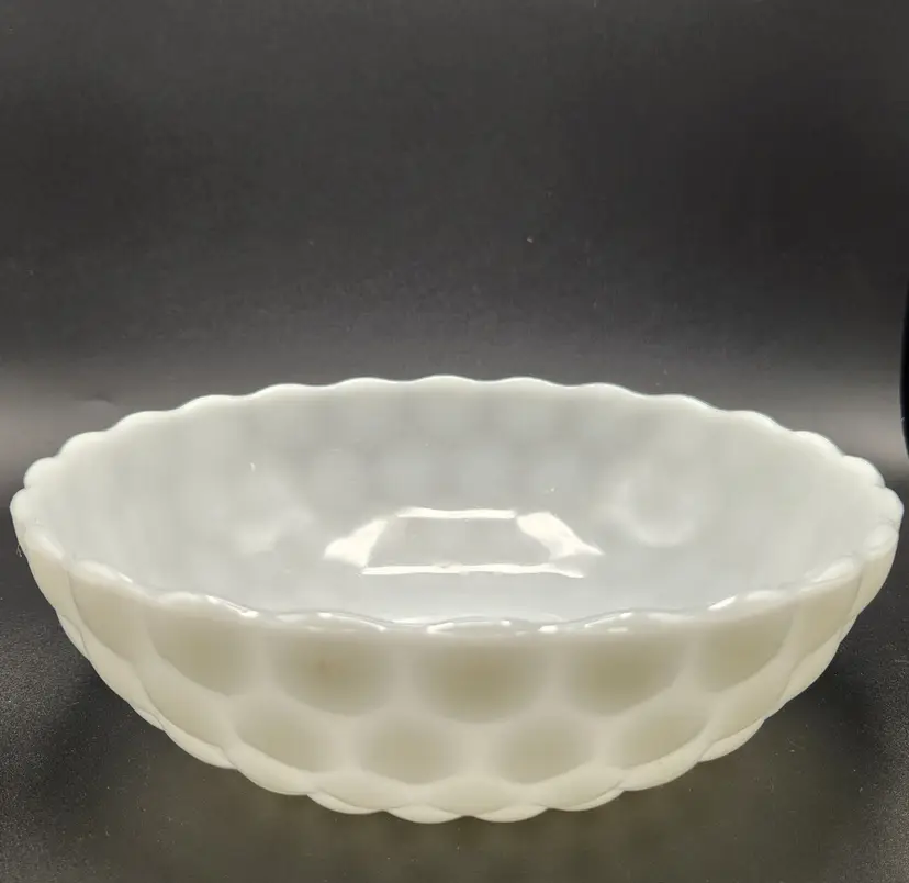 Vintage Anchor Hocking Fire King White Milk Glass Bubble Pattern Bowl