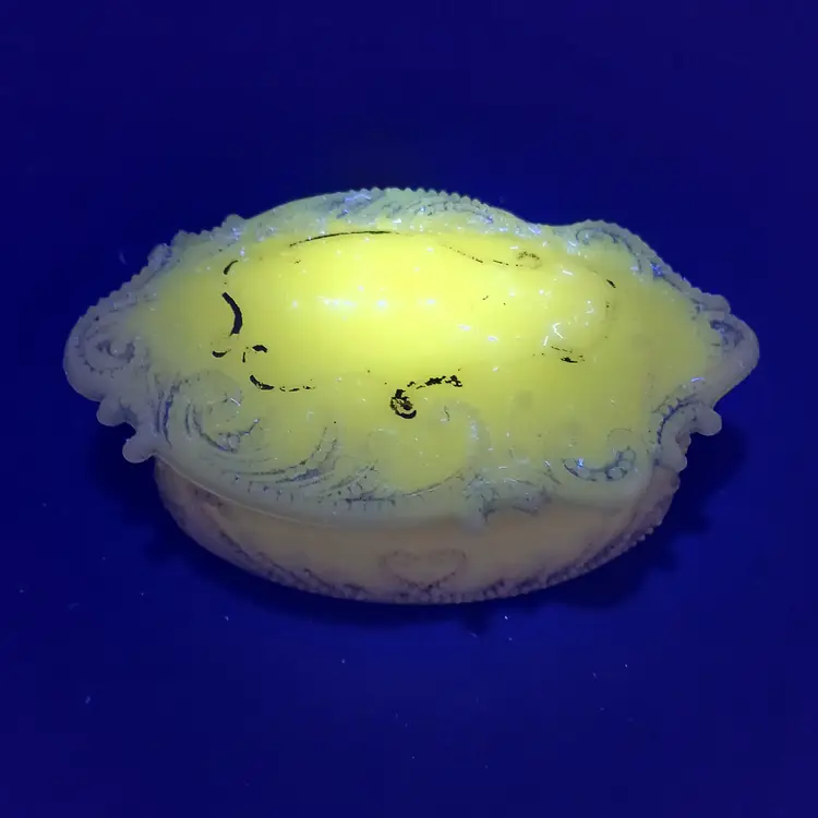 Antique Victorian Dithridge Milk Glass Trinket Box, AS IS, GLOWS