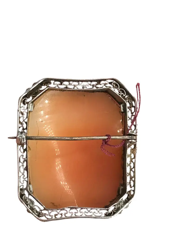 Antique Hand-Carved Shell Cameo Brooch - 800 Silver & Pewter (Tested)