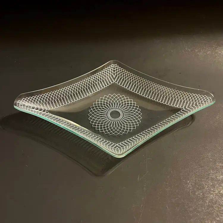 Vtg Swedish Art Glass Svend Jensen Spirograph Dish Tray DENMARK 9" L Diamond MCM