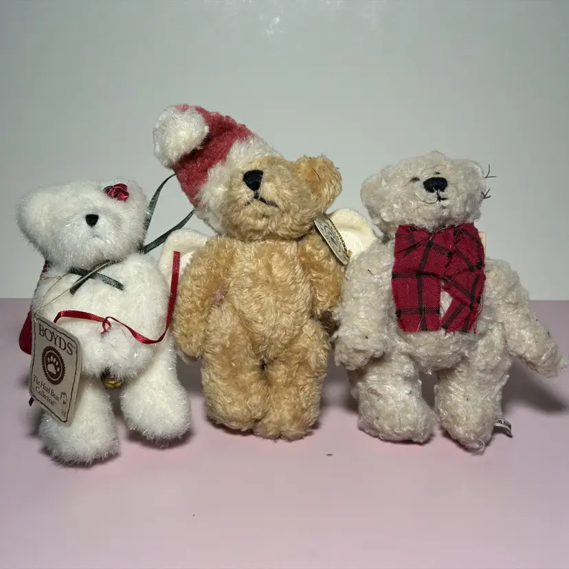 Lot Of 3 Boyds Head Bean Bears Plush Christmas Ornaments