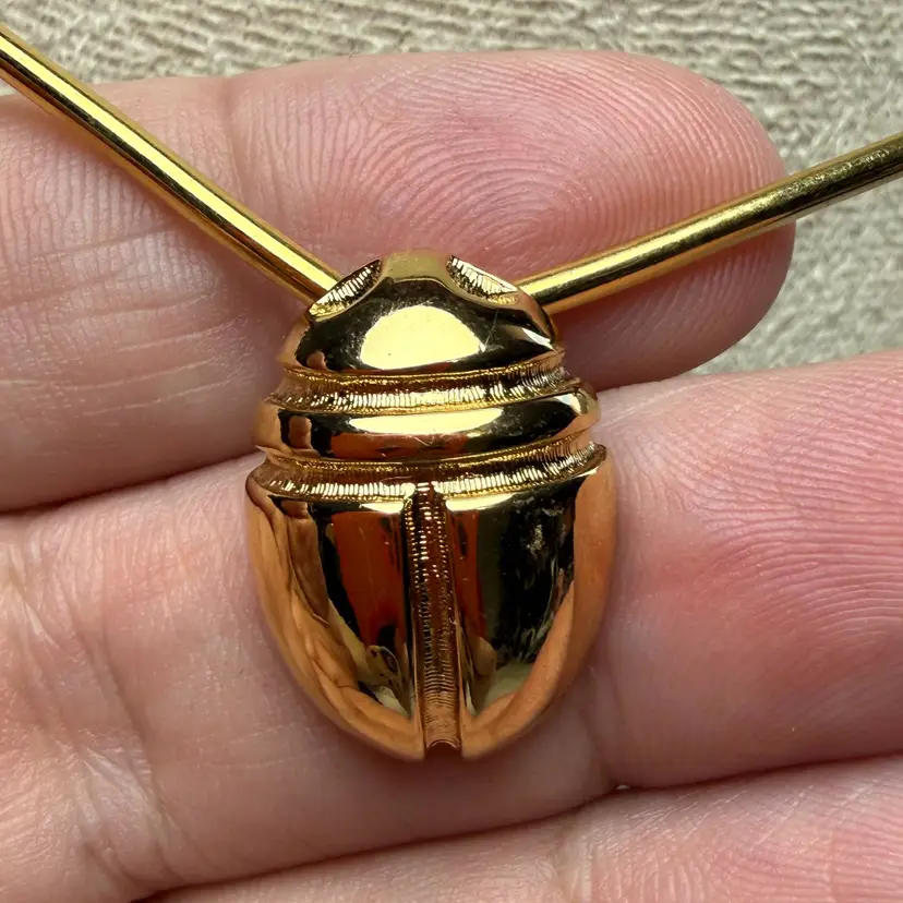 Monet Scarab Slide Pendant Choker Collar Necklace Egyptian Revival Gold Tone