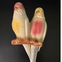 Vintage Two Parakeet Love Bird Budgie Ceramic Wall Pocket Gold Beak Eye 7”