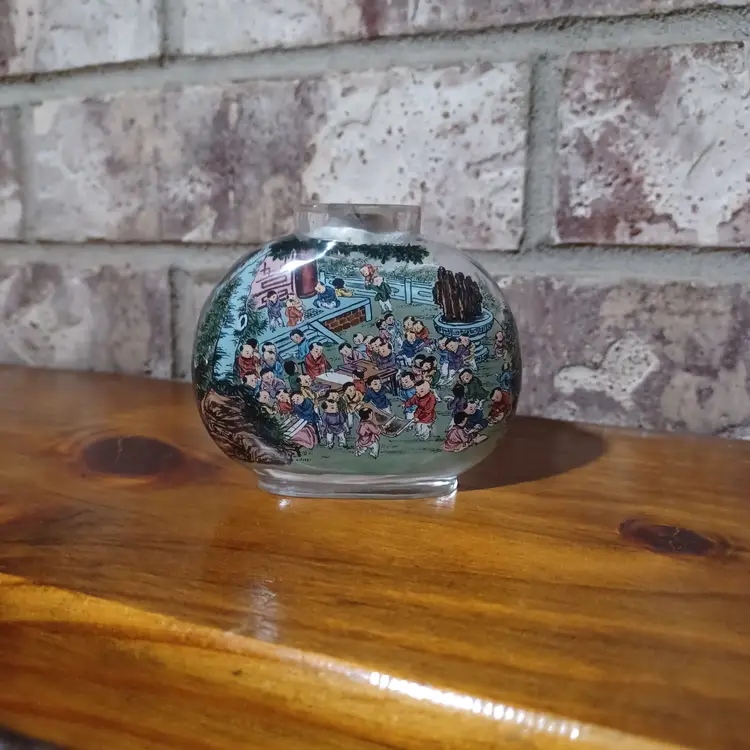 Antique Chinese Inside Painted Glass Snuff Bottle Children Scene Reverse Painted Qing Style