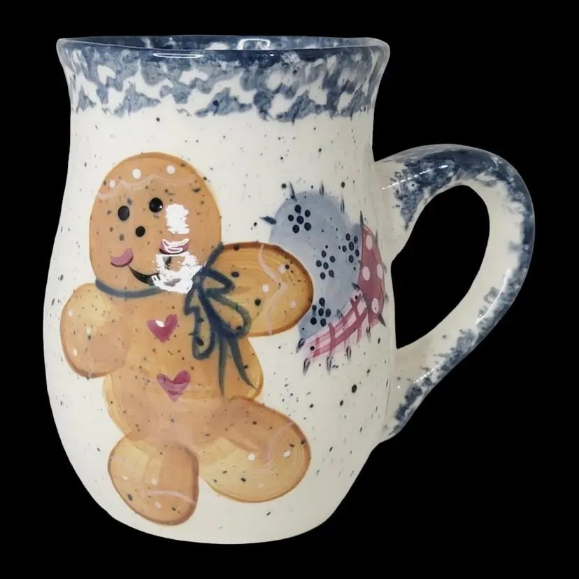 Vtg Handmade Stoneware Handpainted Gingerbread Man Christmas Coffee Tea Mug 1996