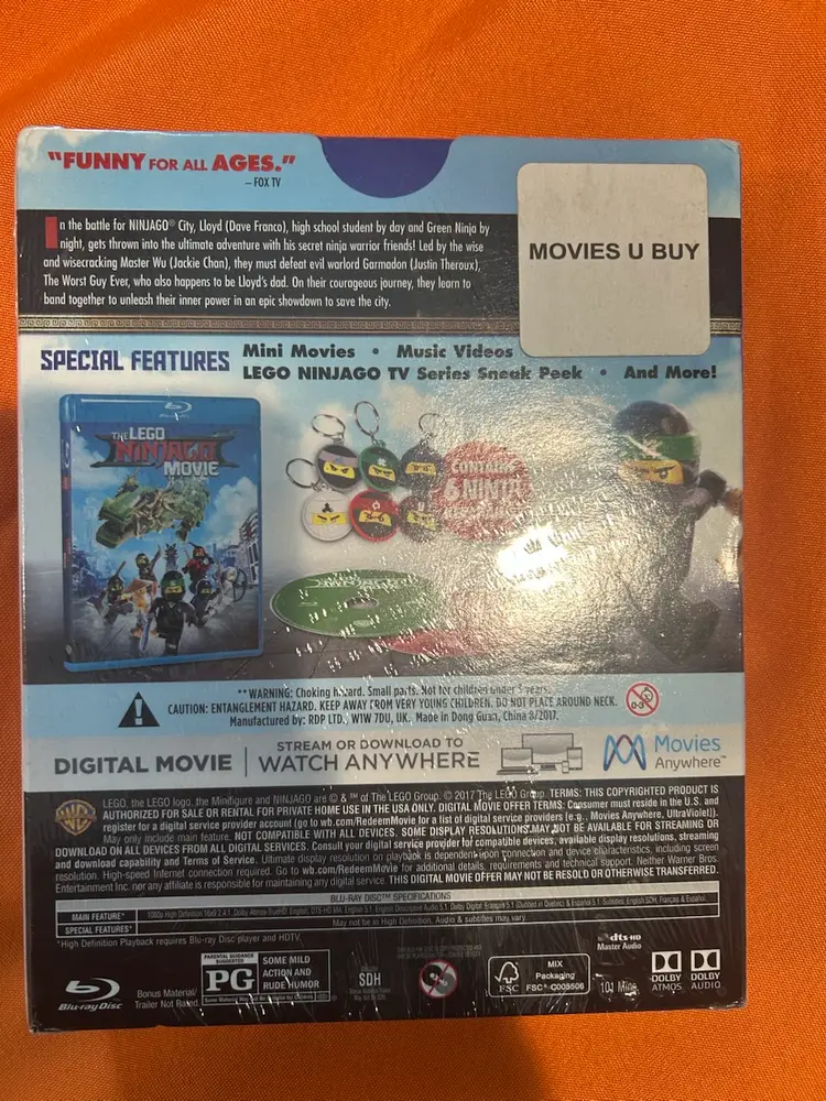 Lego Ninjago Movie (Blu-ray/DVD/2018 Digital), 6 Bonus Keychains, Franco, Chan
