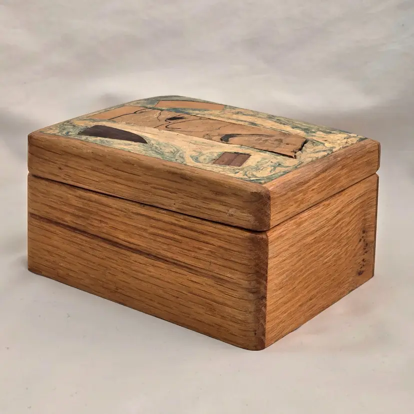 LilBox Art Custom Wood Trinket Jewelry Box NYC 1986 Vintage Unsigned 5¾"×4⅜"×3" Tall Approximately