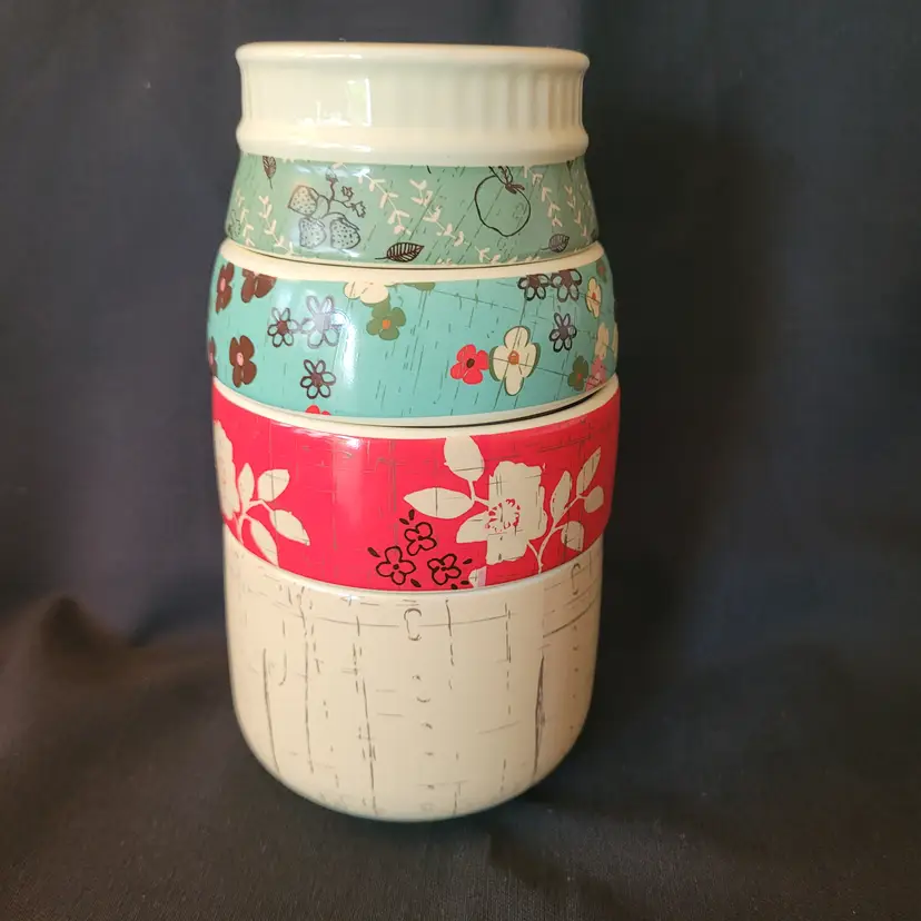 Pavilion Gift Co. Ceramic Live Simply Floral Mason Jar Measuring Cups