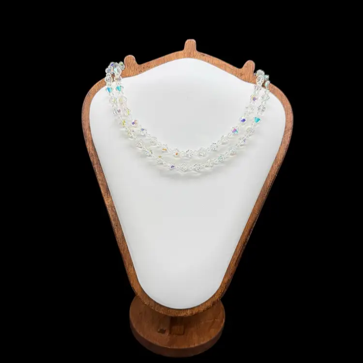 Vintage Double Strand Aurora Borealis Beaded Choker Necklace MCM Rainbow