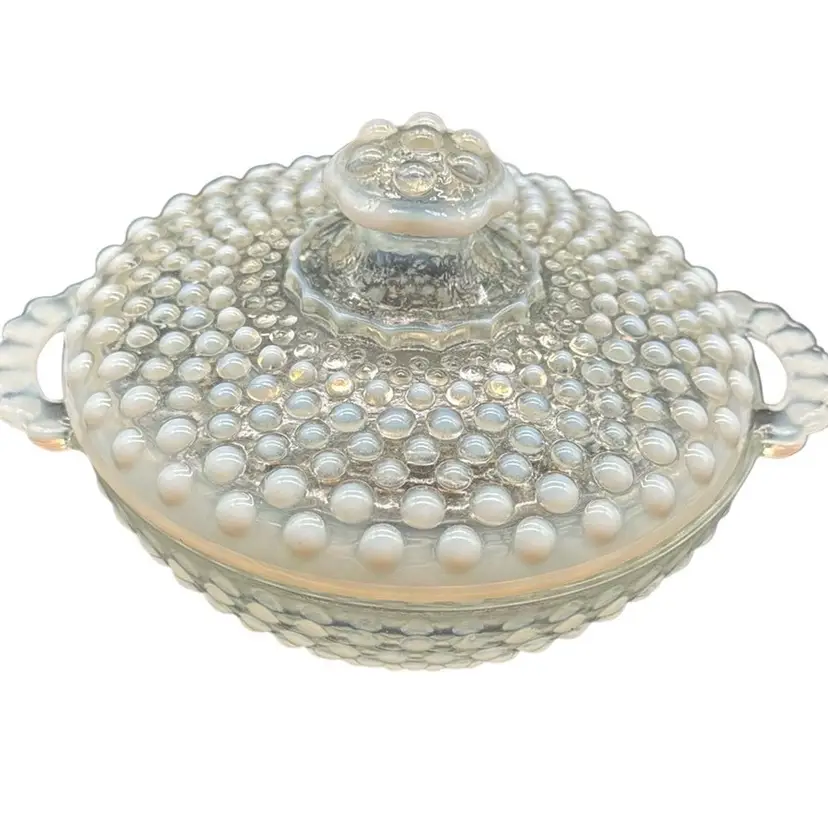 Fenton Moonstone  Opalescent Two Handled Candy Dish With Lid