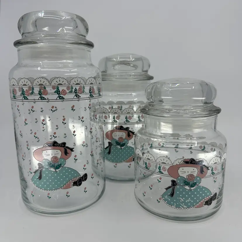 Vintage 1988 CHD Anchor Hocking Anthropomorphic Cat Canisters Set/3