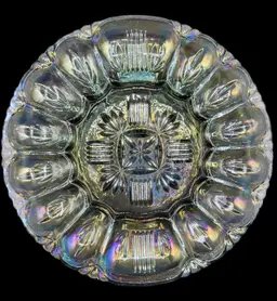 Federal Glass Georgetown Deviled Egg Plate Tray Smoky Iridescent Carnival 10.5”