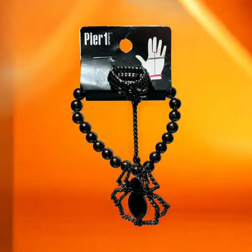 Pier 1 Imports Black Rhinestone Stretch Spider Ring Bracelet Gothic Halloween 7”