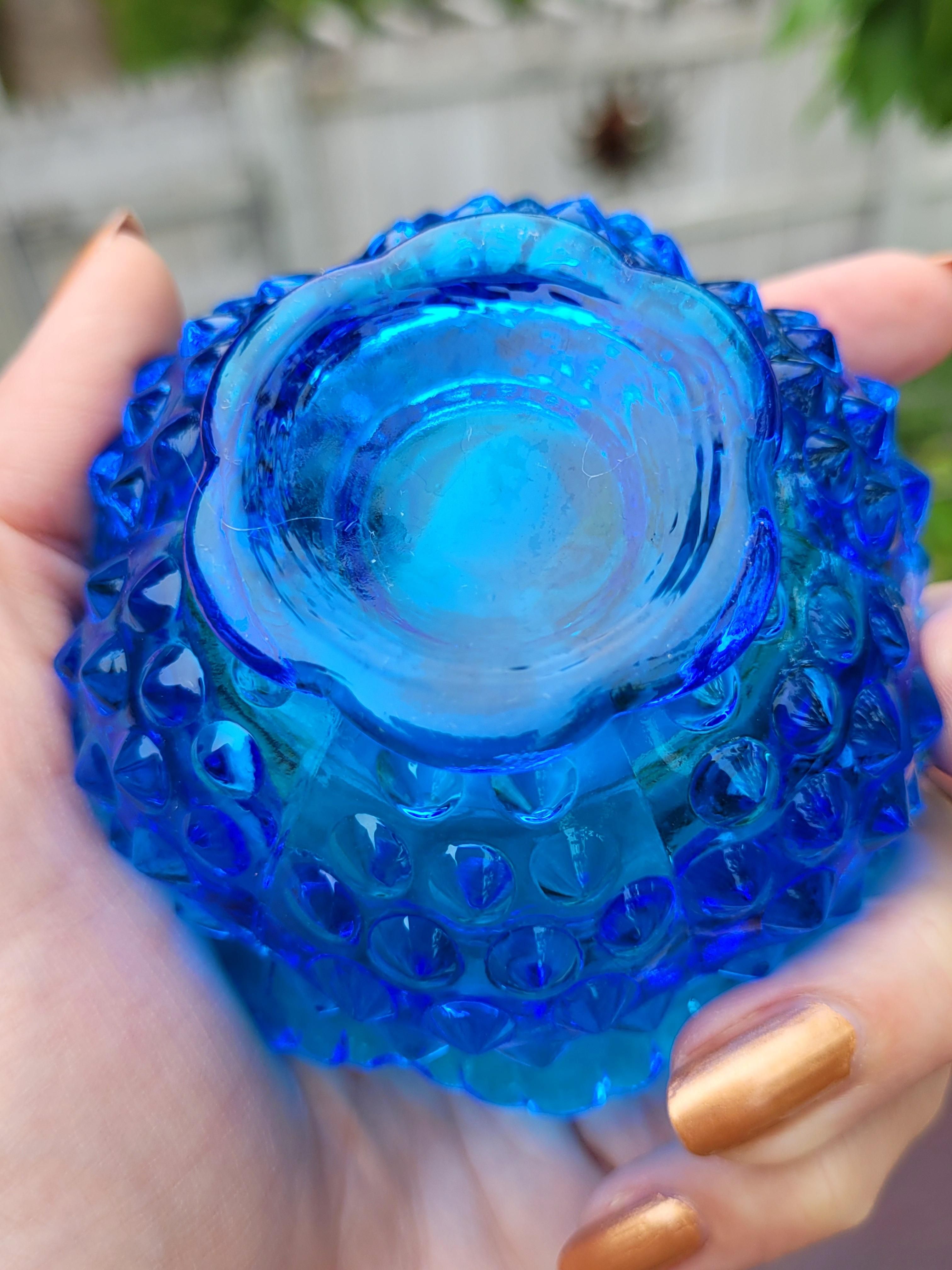 Vintage Fenton Cobalt Blue Fairy Lamp Hobnail Glass Votive 2 Piece