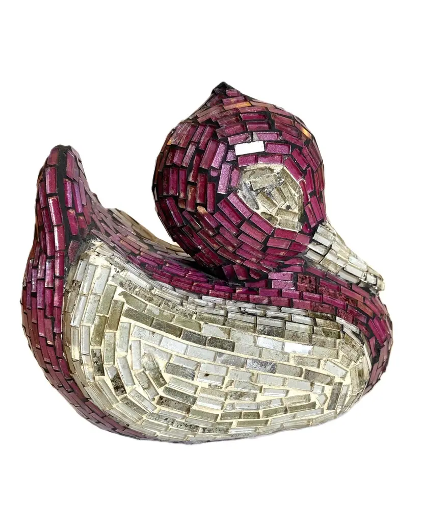 *VTG* Purple & White Glass Mosaic Duck Figurine One-Of-A-Kind
