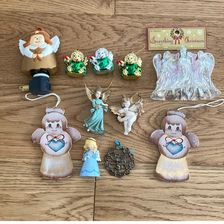 Set Of 10 Vintage Kitchy Angel Ornaments Christmas + Nightlight