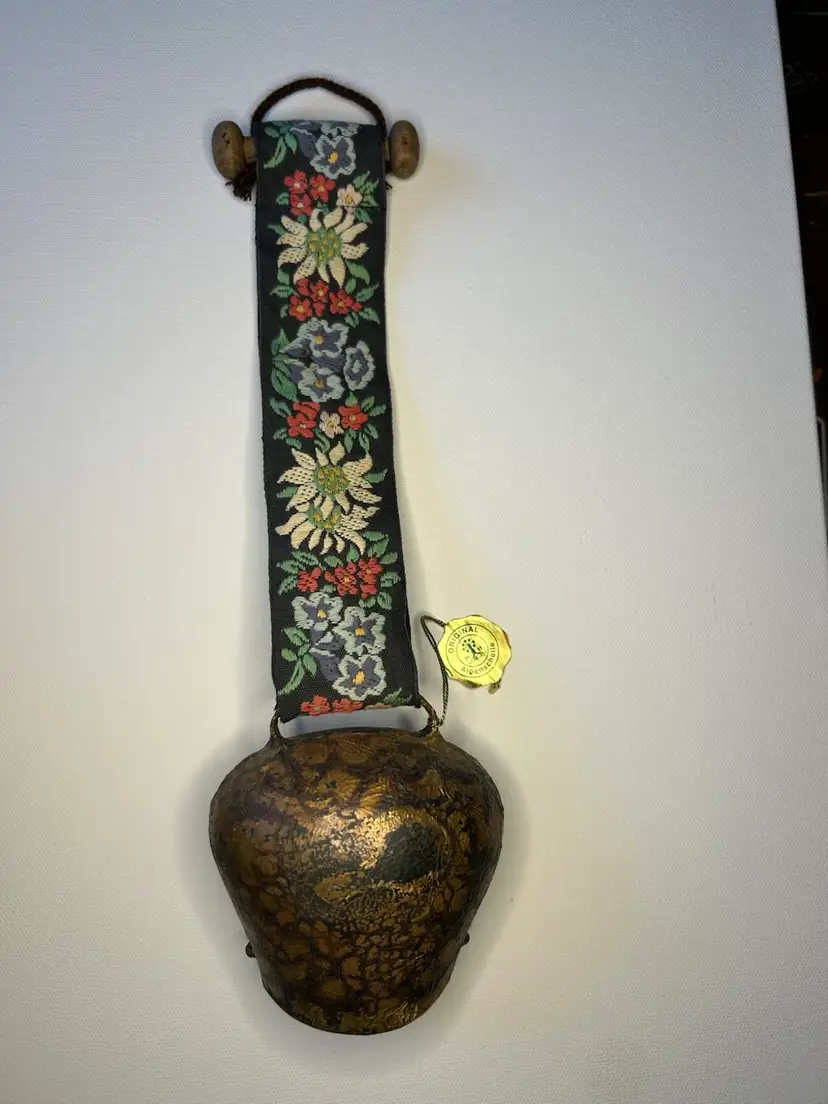 Vintage Original Swiss Alpenschelle Cow Bell Embroidered Strap