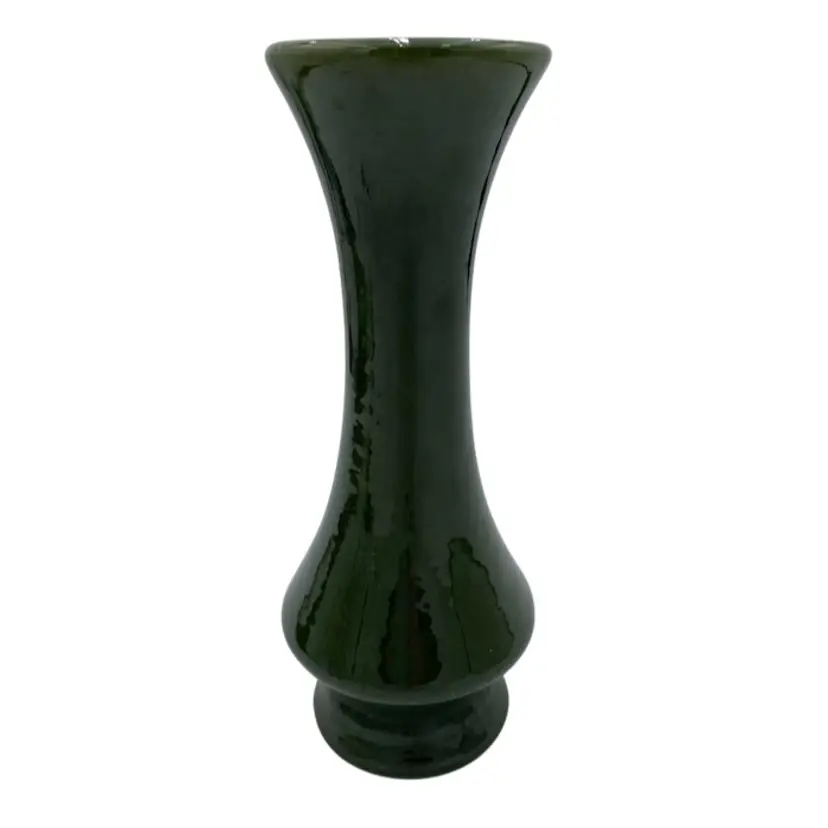 Vintage Haeger Pottery, Olive Green Footed Vase, Concave Curve w/Foot, 9.2"