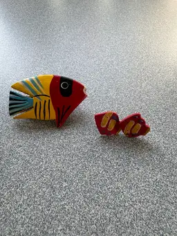 Fish Brooch With Coordinating Earrings