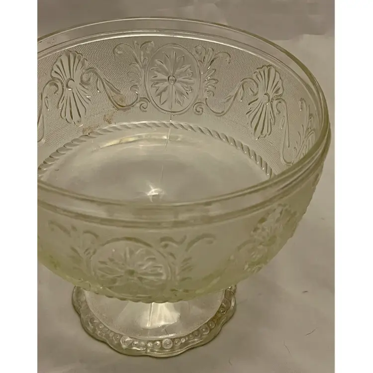 Indiana Glass Daisy Medallion Compote Pedestal Bowl Clear Stippled VTG EUC