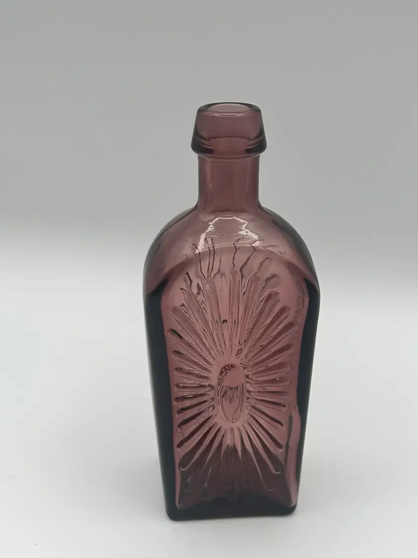 Vintage Wheaton Purple  Amethyst Glass Bottle Sunburst 5 1/2"