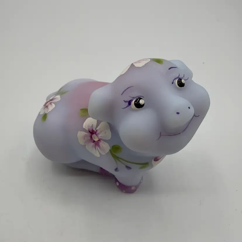 Fenton Blue Burmese Painted Piggy Signed T. Kelley