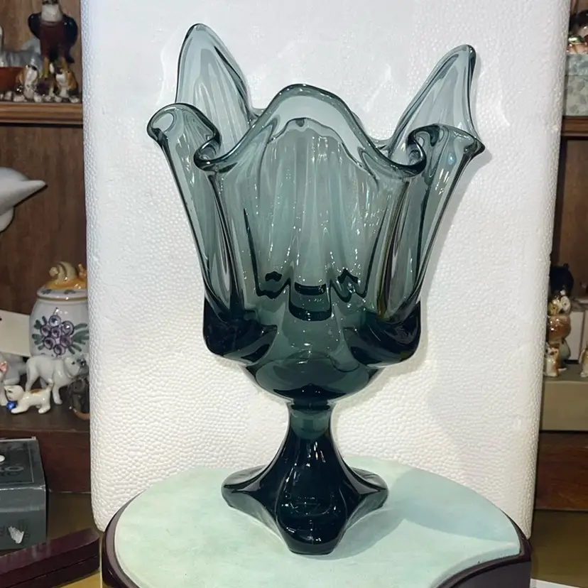 Vintage Viking Glass Three Foil Epic Drape 9.5” Vase - Charcoal Steel Colored