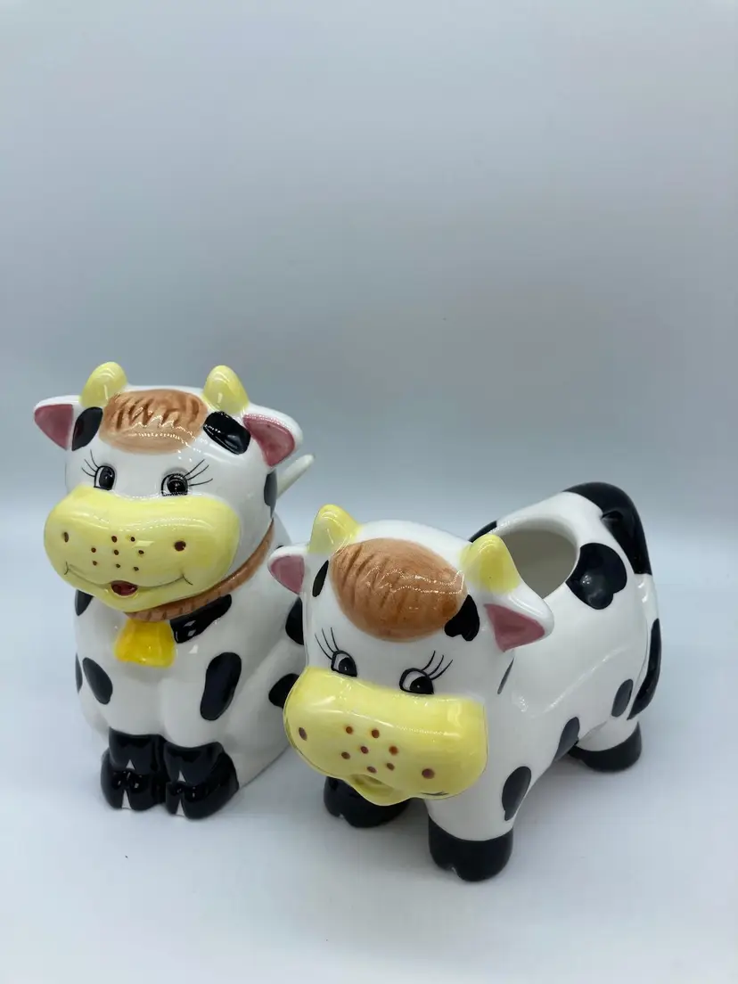 Houston Harvest Holstein Cow Ceramic Sugar Creamer Set Of Two Farmhouse Decor