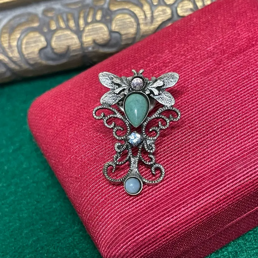 Vintage Mary Demarco 1999 Brooch Pin Bee Dragonfly Fly Rhinestone Silver Tone