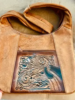 Vintage Handmade Genuine Leather Rose & Horse Carved Handbag Made In Mexico