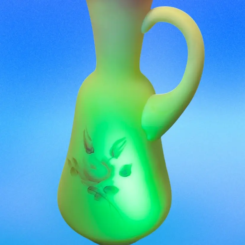 Vintage Fenton Art Glass satin Burmese glass pitcher with hand-painted roses. 1950-1970, Glows, Signed By Finn, Two Original Stickers 5”